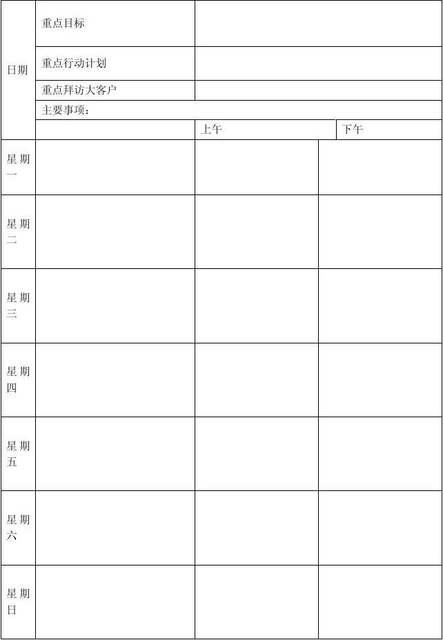 第三墻銷售周工作計(jì)劃表(1)