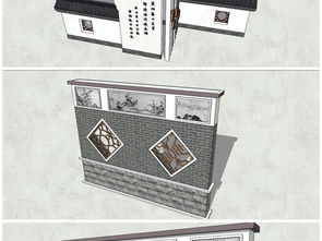精品新中式景墻影壁墻文化墻圍墻園林景觀墻sketchup模型su模型設計模型下載