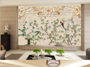 手繪工筆花鳥圖電視背景墻壁畫 第三墻的藝術(shù)升華
